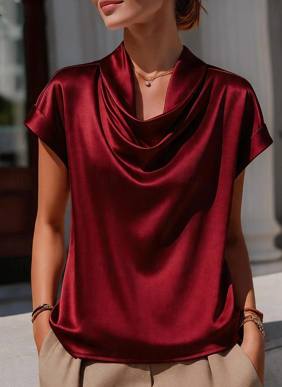 Women's Lace Shirt Satin Top Draped Solid Color Plain Elegant Fashion Stylish Sleeveless Crew Neck Regular Tops Casual Beach Black White Wine Brown Summer 2026 - $27.99 –P2