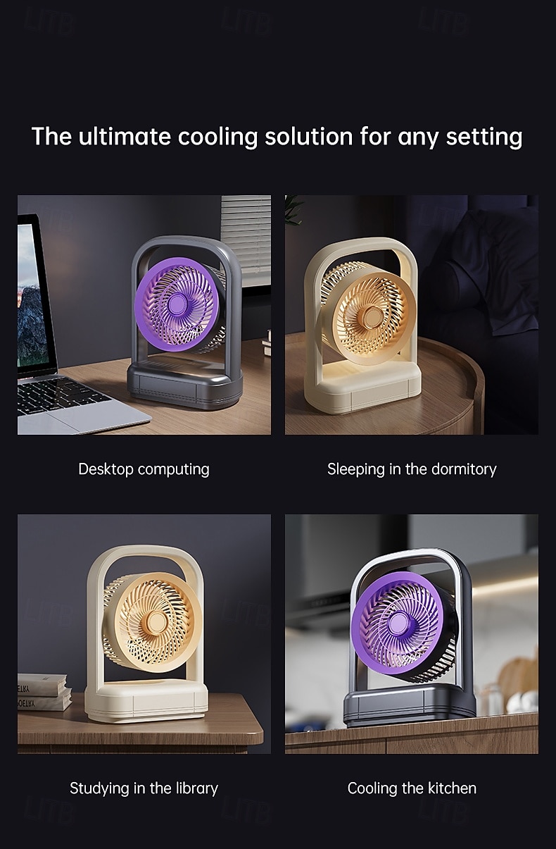 Bureauventilator met licht en aromadiffuser, tafelventilator met 5 snelheden en oscillatiefunctie voor kantoor en slaapkamer, stille persoonlijke usb-ventilator met led-nachtlampje &Essentiële 2026 - $55.99 –P10