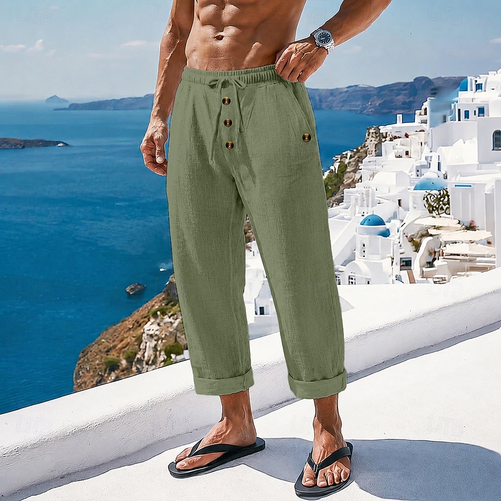 Per uomo Pantaloni in cotone e lino Pantaloni Pantaloni Estivi Pantaloni Larghi Pantaloni da Spiaggia Coulisse Elastico in vita Tinta unica Semplice Comodità Traspirante Lunghezza intera Casuale del 2026 a $21.99 –P8