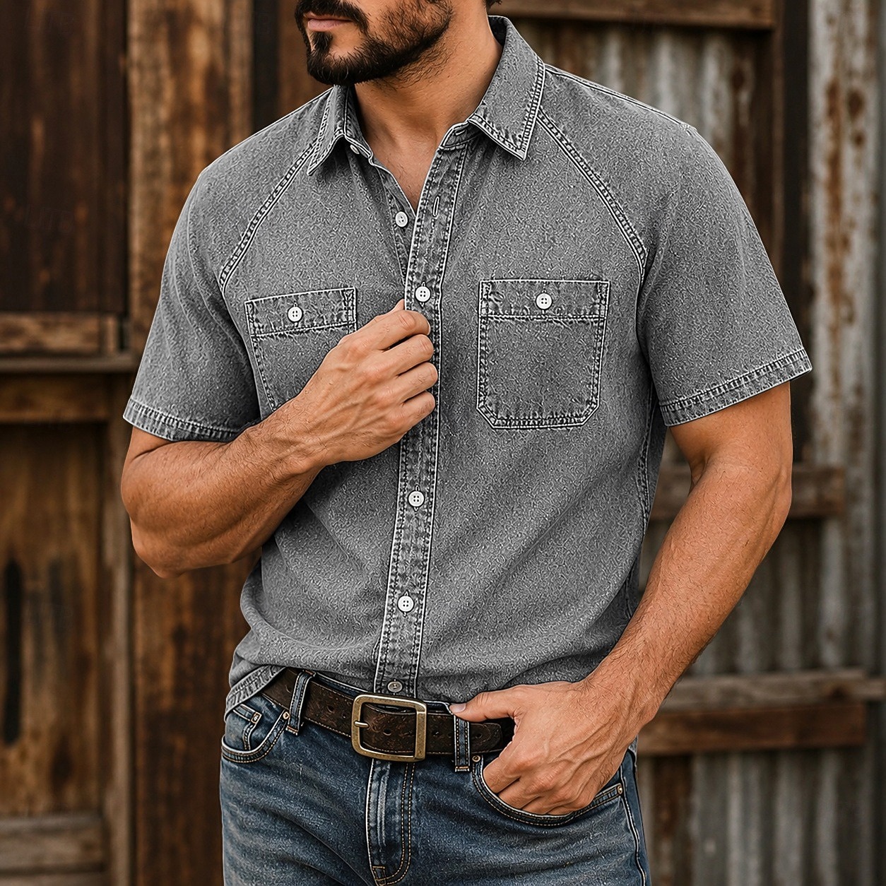 SoftFade™ Men's Shirt Casual Shirt Acid Wash Shirt Garment Dyed Black Light Green Blue Purple Green Short Sleeve Plain Shirt Collar Casual Daily Clothing Apparel Elegant Fashion Casual 2026 - $31.99 –P8