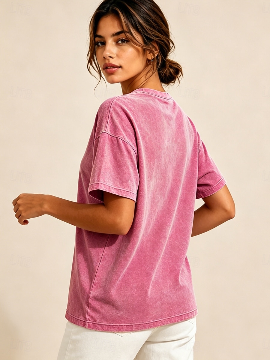 Per donna 100% cotone T-shirt ricamata Floreale Grafico Vintage Classico Casual Manica Corta Girocollo Top Regolari Casuale Quotidiano Weekend Rosa Estate Primavera del 2026 a $33.99 –P4