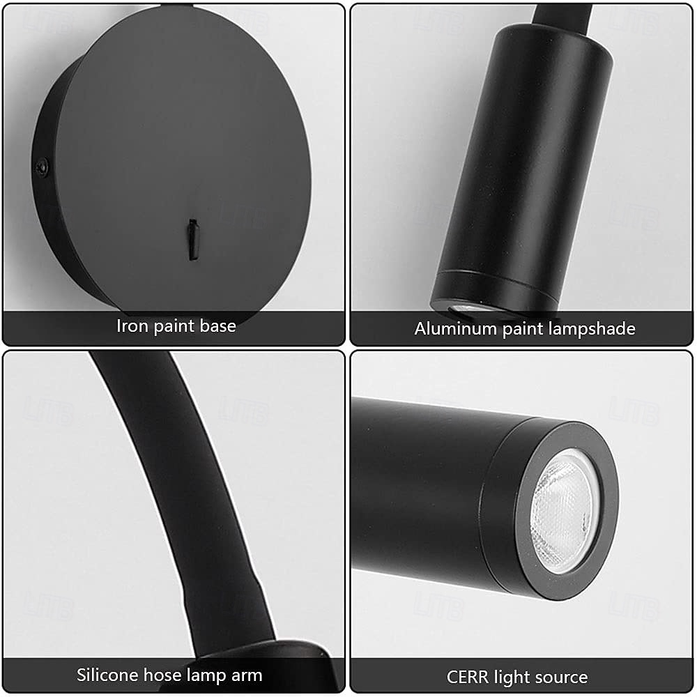 Lampă de perete cu LED pentru interior, lampă de citit cu LED pentru montare pe perete, lampă de citit cu focalizare pentru pat, lumini pentru tăblia patului, lampă de citit cu LED-uri cu furtun rotund din bronz, montată pe noptieră de 3 W 2026 - $33.99 –P11