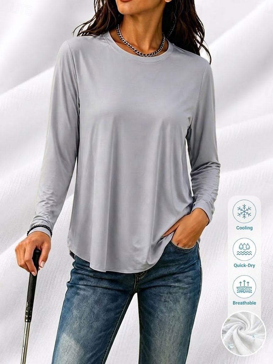 Femmes Evacuation de l'humidité Séchage rapide T-shirt Sensation de fraîcheur Élégant Classique manche longue Col ras du cou Hauts Réguliers Occasionnel Quotidien Salle de sport Noir Blanche Rose de 2026 ? $21.99 –P7
