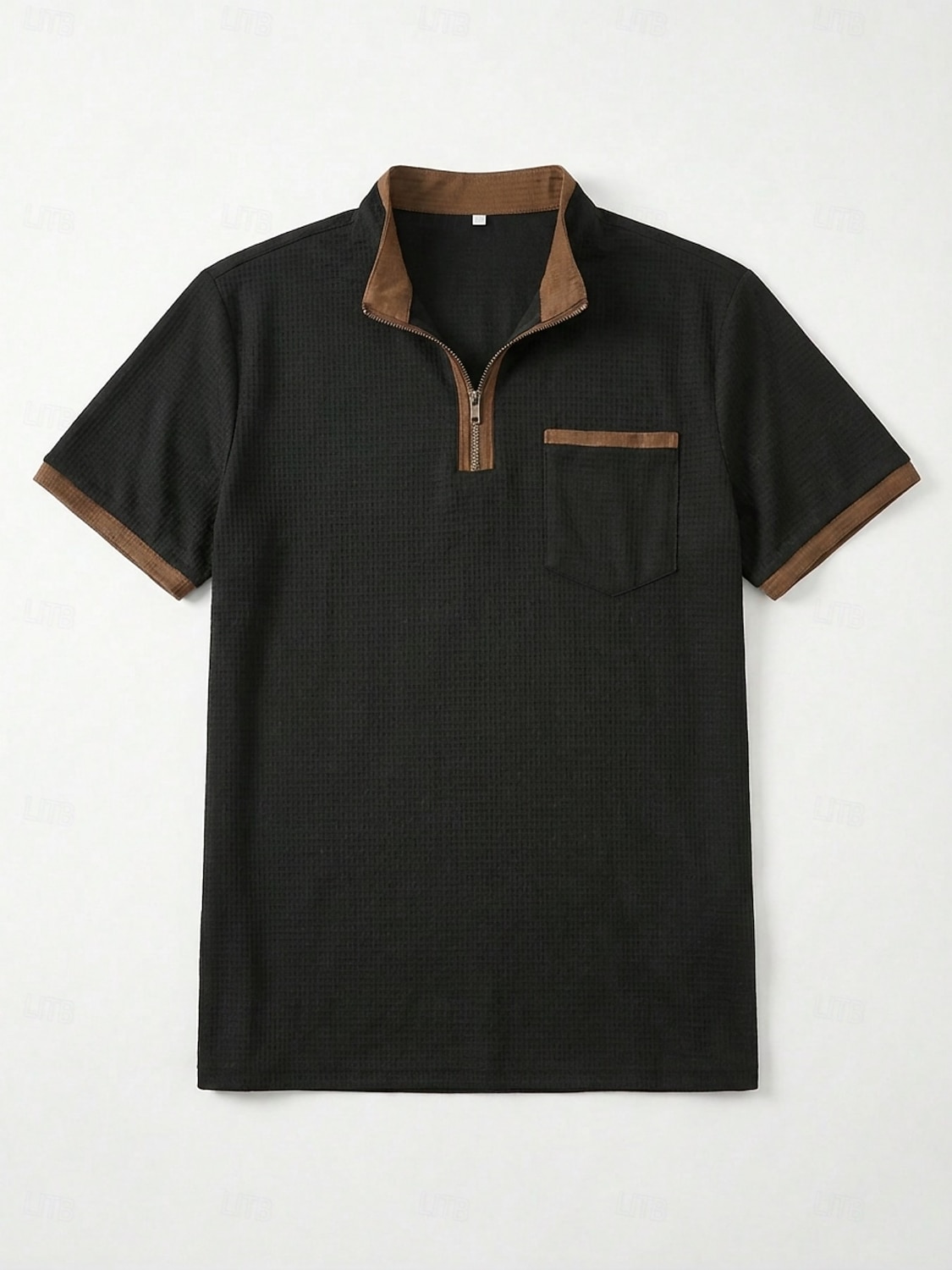 Homme Chemises Polo Gaufre Texturé Occasionnel Vacances Revers Zip quart Manche Courte Mode Basique Uni Bloc de Couleur Printemps & Été Été Printemps Coupe régulière Noir Blanche bleu marine Kaki Gris de 2026 ? $20.99 –P14