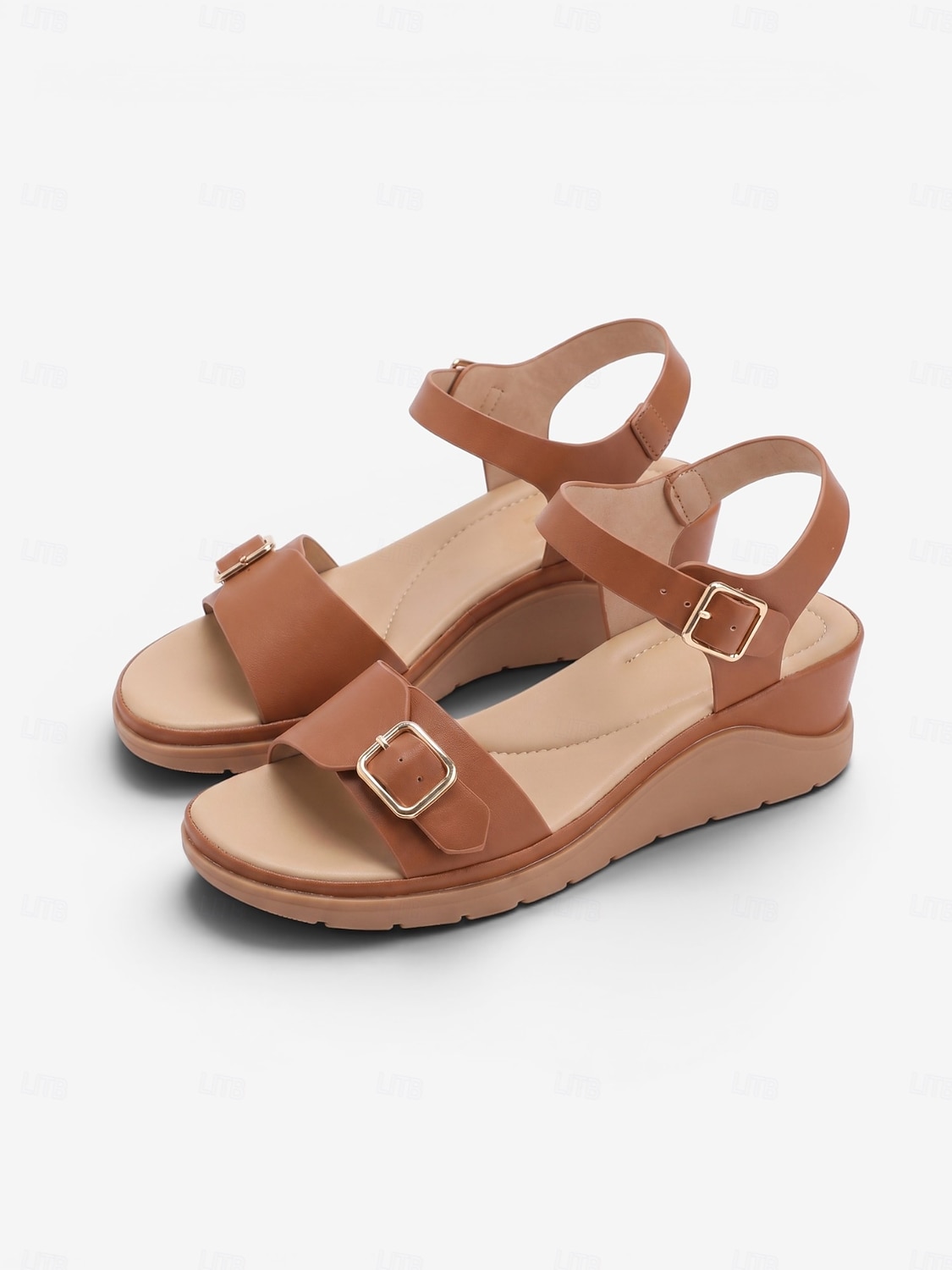 Braune, bequeme Keilsandalen für Damen mit Fußgewölbeunterstützung – leichte Sandalen mit verstellbarem Riemen für ganztägigen Tragekomfort und rutschfester Sohle, ideal zum Spazierengehen und Reisen. 2026 - $34.99 –P4