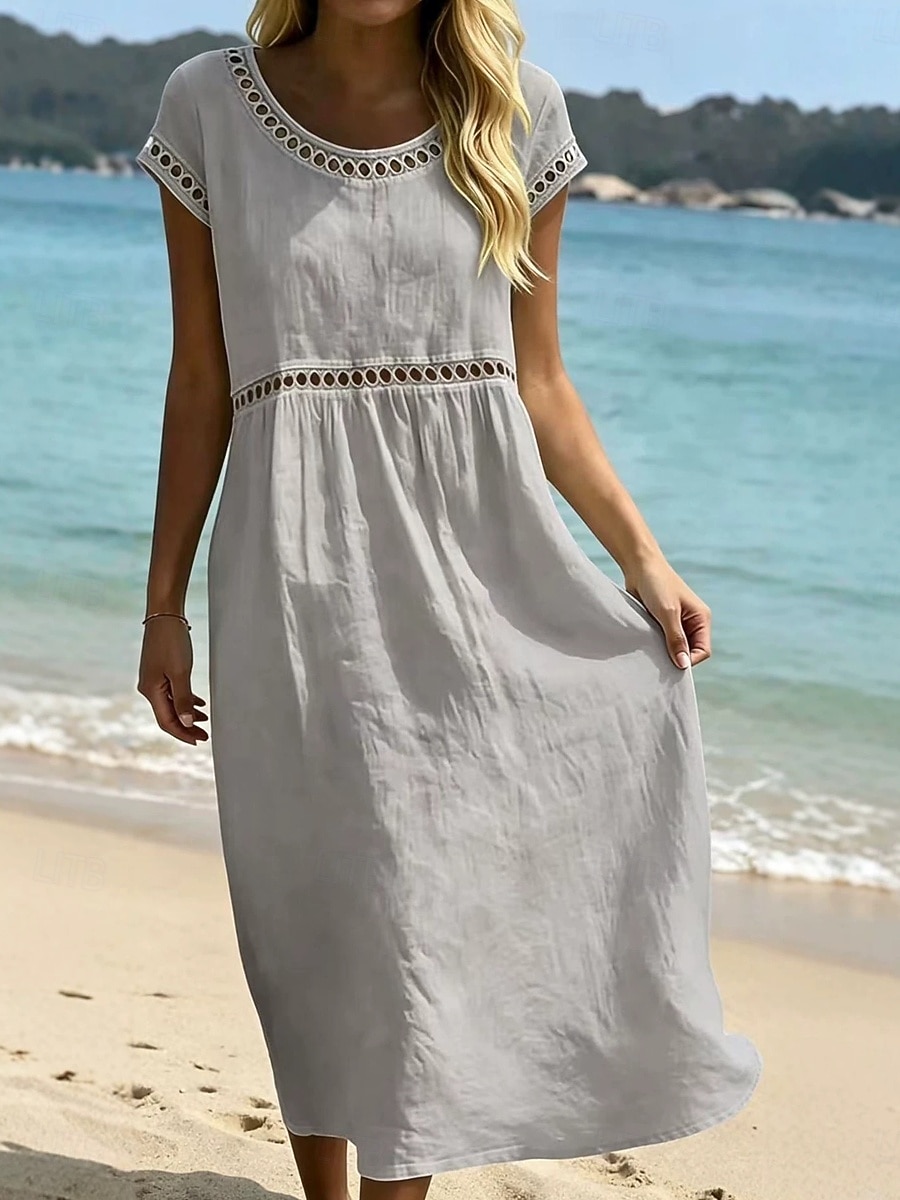 casual grey midi dress Gray Wool Midi Dress with Pleated Skirt and Button Front Gray / XS