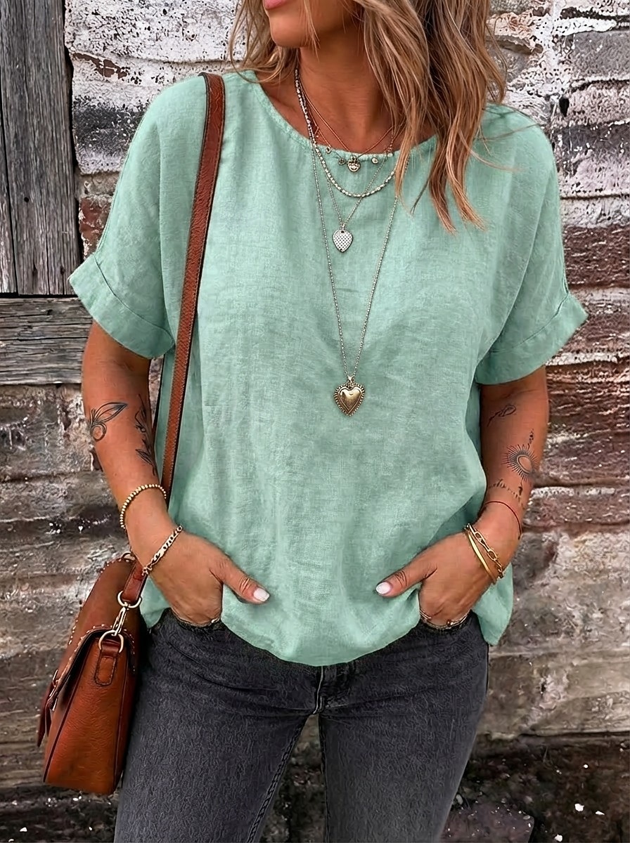 Women's Tee Top Solid Color Vintage Stylish Casual Short Sleeve Boat Neck Regular Tops Daily Going out Vacation Wear Khaki Navy Blue Olive Mint Green Dark Green Summer Spring 2026 - $21.99 –P4