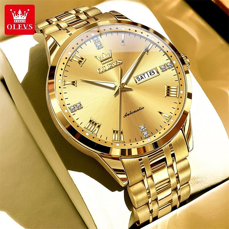 OLEVS Men's Automatic Mechanical Watch, Luxury Stainless Steel Business Dress Watch for Men, Self Winding Wristwatch with Day Date, Waterproof Luminous Diamond Roman Numerals Black Dial Gift Box 2026 - $81.99 –P2
