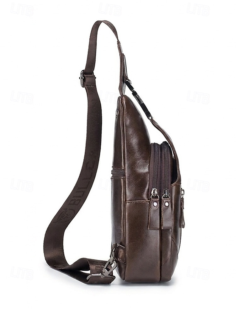 geantă sling bărbătească din piele naturală - geantă vintage crossbody cu compartimente multiple &capacitate mare, curea reglabilă pentru naveta de afaceri, călătorii &casual de zi cu zi, culori 2026 - $42.99 –P5