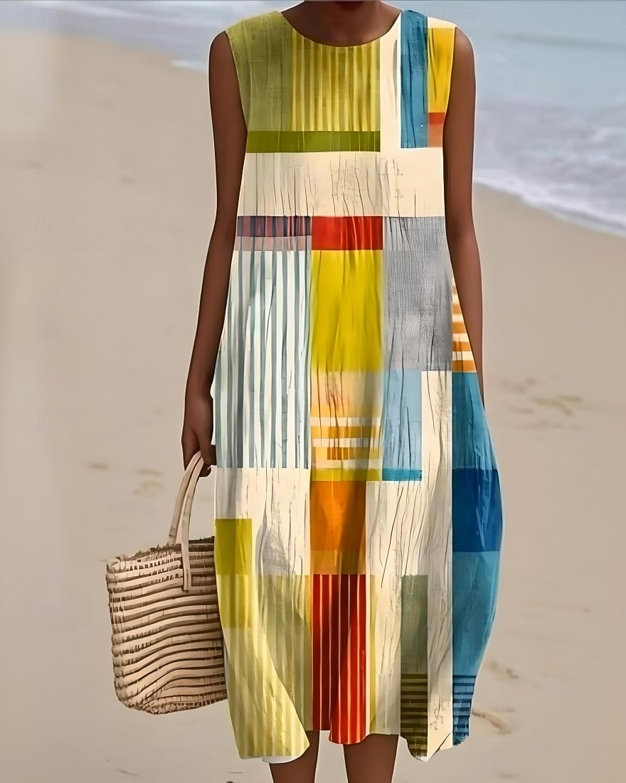 Mujer Vestido Midi Vestido de cambio Vestido de verano Vestido de una línea Vacaciones Casual Boho Playa Noche Holgado Graphic Geométrico Abstracto Sin Mangas Cuello Barco Amarillo Rosa Gris Verano 2026 - $39.99 –P1
