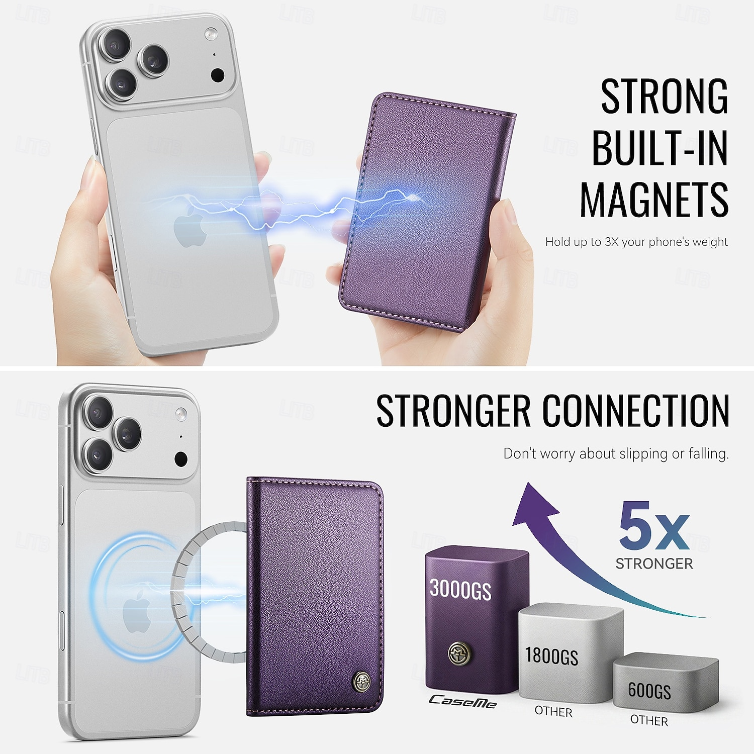 Carteira magnética para iPhone 17, 16, 15, 14, 13 Pro Max e Plus, compatível com MagSafe, com bloqueio RFID, feita em couro PU e fecho magnético. Possui um compartimento fino e removível para cartões de 2026 por $12.99 –P5
