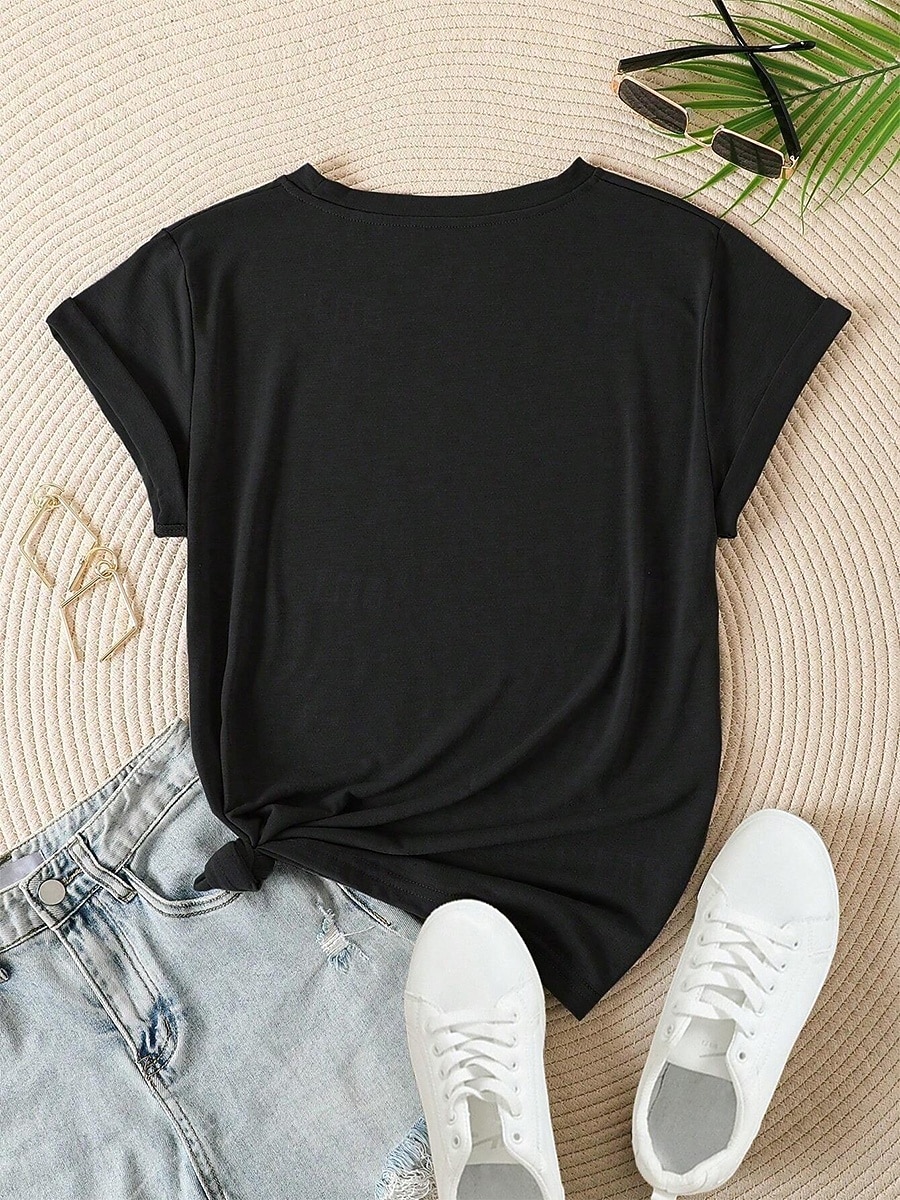 Damen T Shirt Baumwollhemd Druck Grafik Weinglas Lässig Kurzarm Rundhalsausschnitt Rundhals Lange Oberteile Lässig Täglich Schwarz Weiß Sommer Frühling 2026 - $21.99 –P2