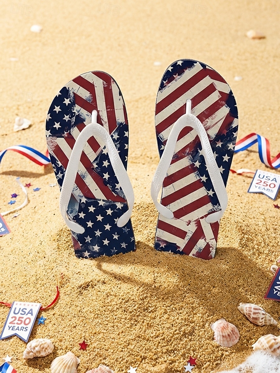 Șlapi patriotici pentru femei cu steagul american – sandale ușoare de plajă pentru Ziua Independenței, sărbătoarea SUA, vacanță la plajă &călătorii de vară 2026 - $18.99 –P3