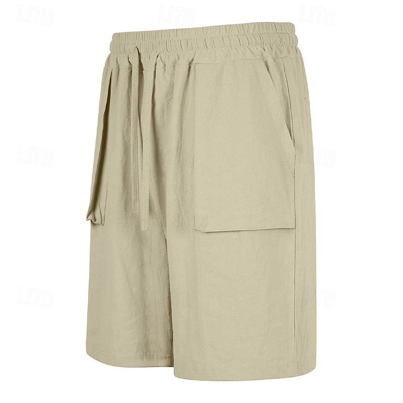 Men's Shorts Linen Shorts Summer Shorts Beach Shorts Drawstring Pocket 3D Solid Comfort Breathable Knee Length Daily Outdoor Holiday Vacation Fashion Khaki White Inelastic 2026 - $21.99 –P11