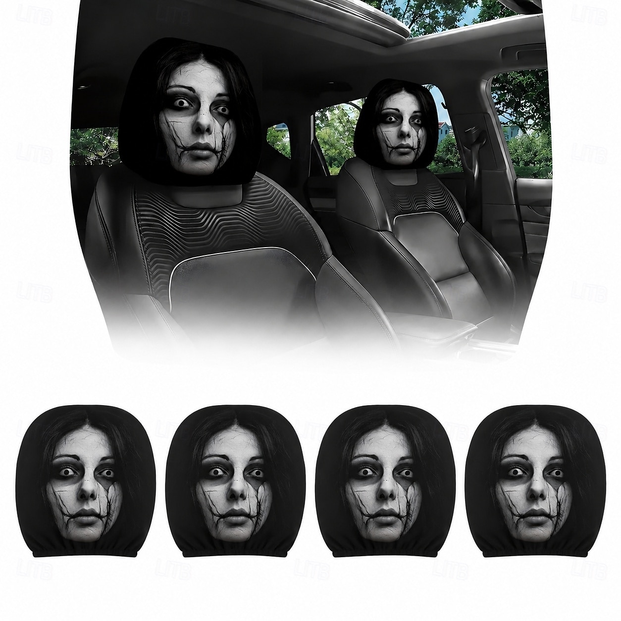 Conjunto de 2/4 capas engraçadas e assustadoras para encosto de cabeça de carro, com design de rosto horripilante. Ideal para pegadinhas nos bancos dianteiros, Halloween ou como presente de brincadeira. Capa de assento automotiva durável e elástica. de 2026 por $9.99 –P7