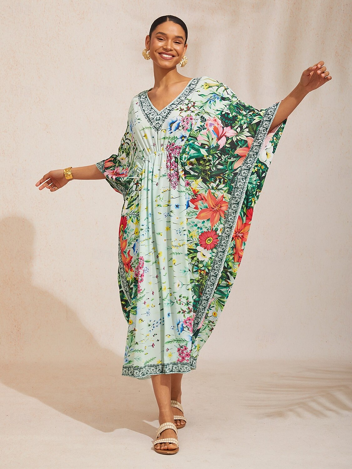 caftán de gasa fluida con estampado floral botánico 2026 - $102.99 –P3