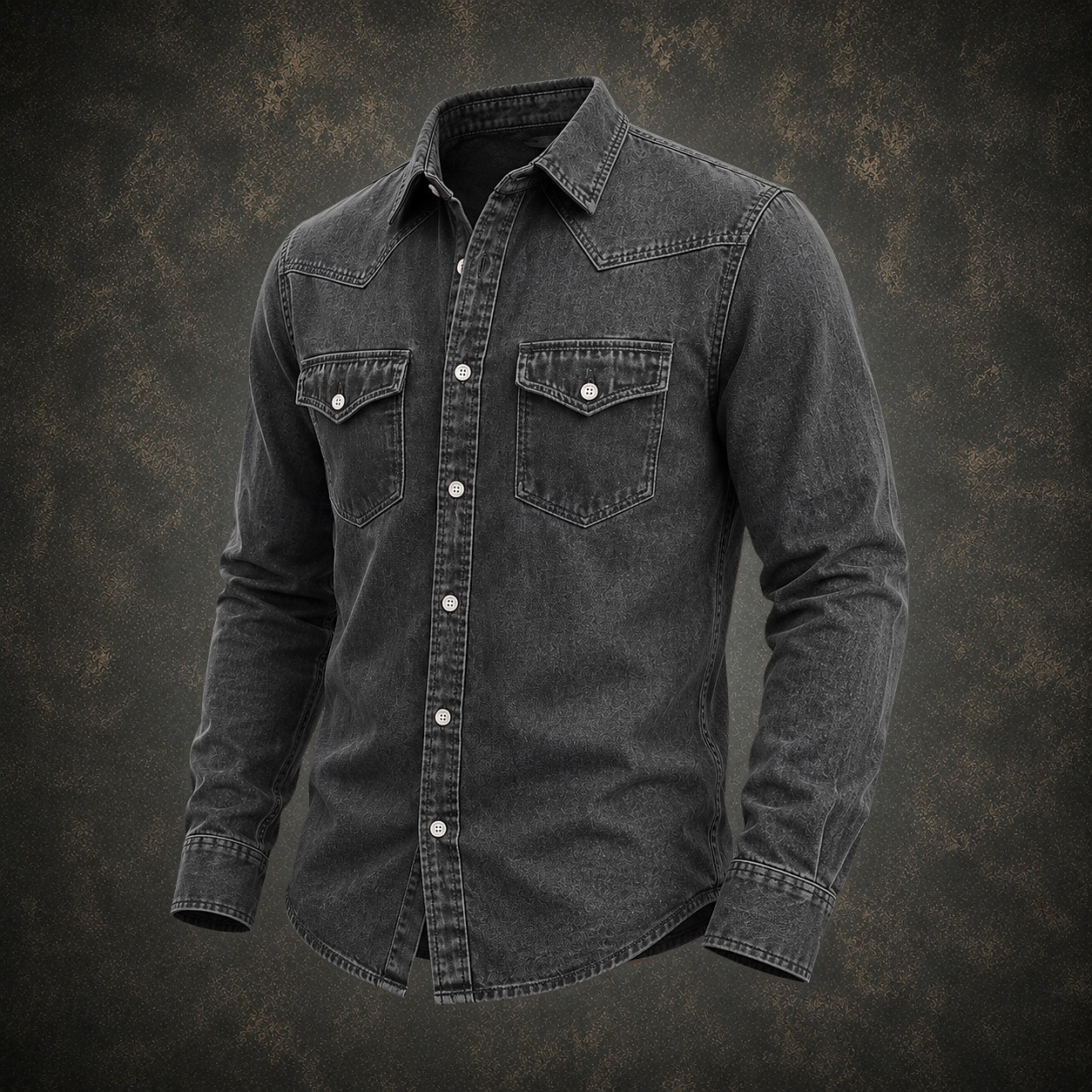Camisa masculina Softfade™, estilo cargo, lavagem ácida, tingida em preto, bordô, verde, azul claro, manga longa, lisa, gola, casual, para uso diário, com bolso frontal, elegante e moderna. de 2026 por $32.99 –P8