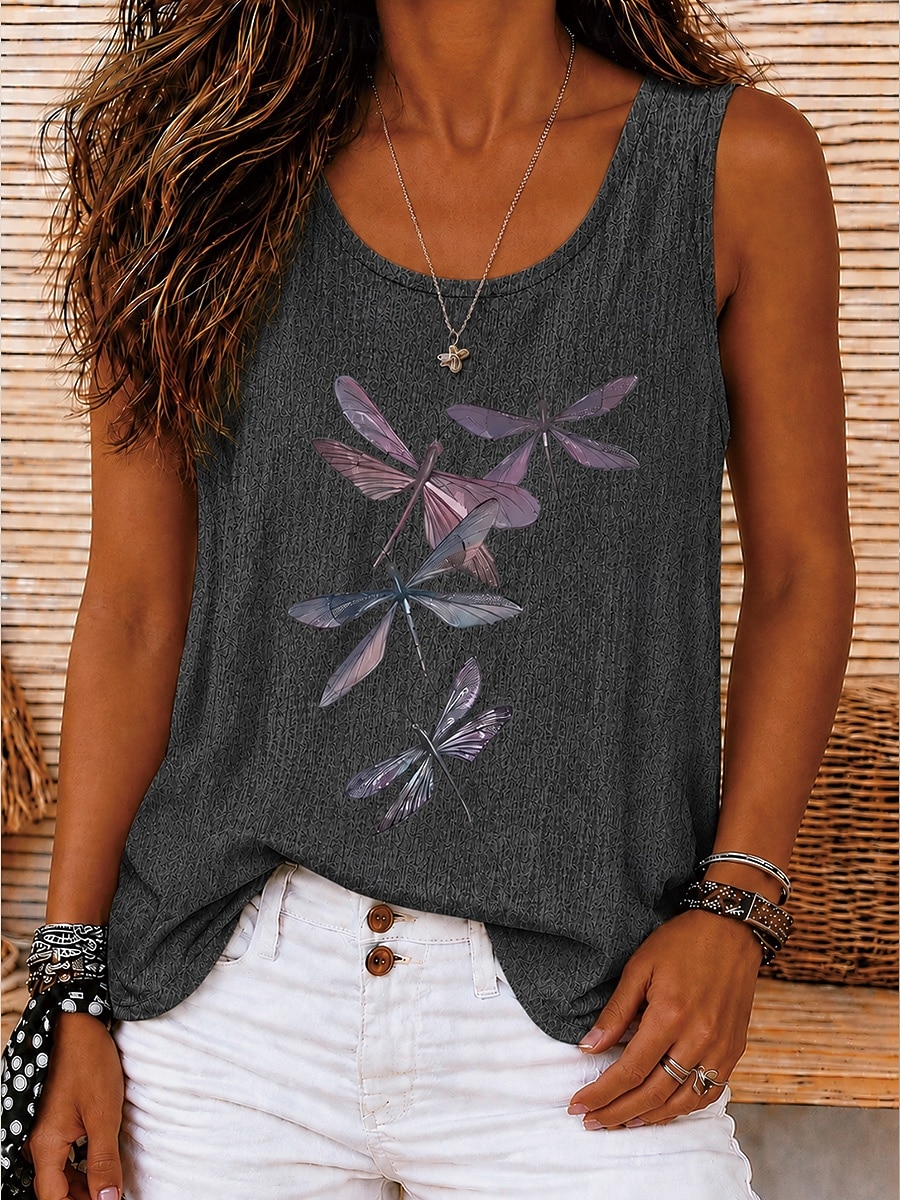 Women's Cold Shoulder Tops Summer Tops Tank Floral Graphic Bohemia Vintage Tropical Sleeveless Crew Neck Round Neck Long Tops Casual Blue Green Dark Gray Summer Spring 2026 - $25.99 –P3
