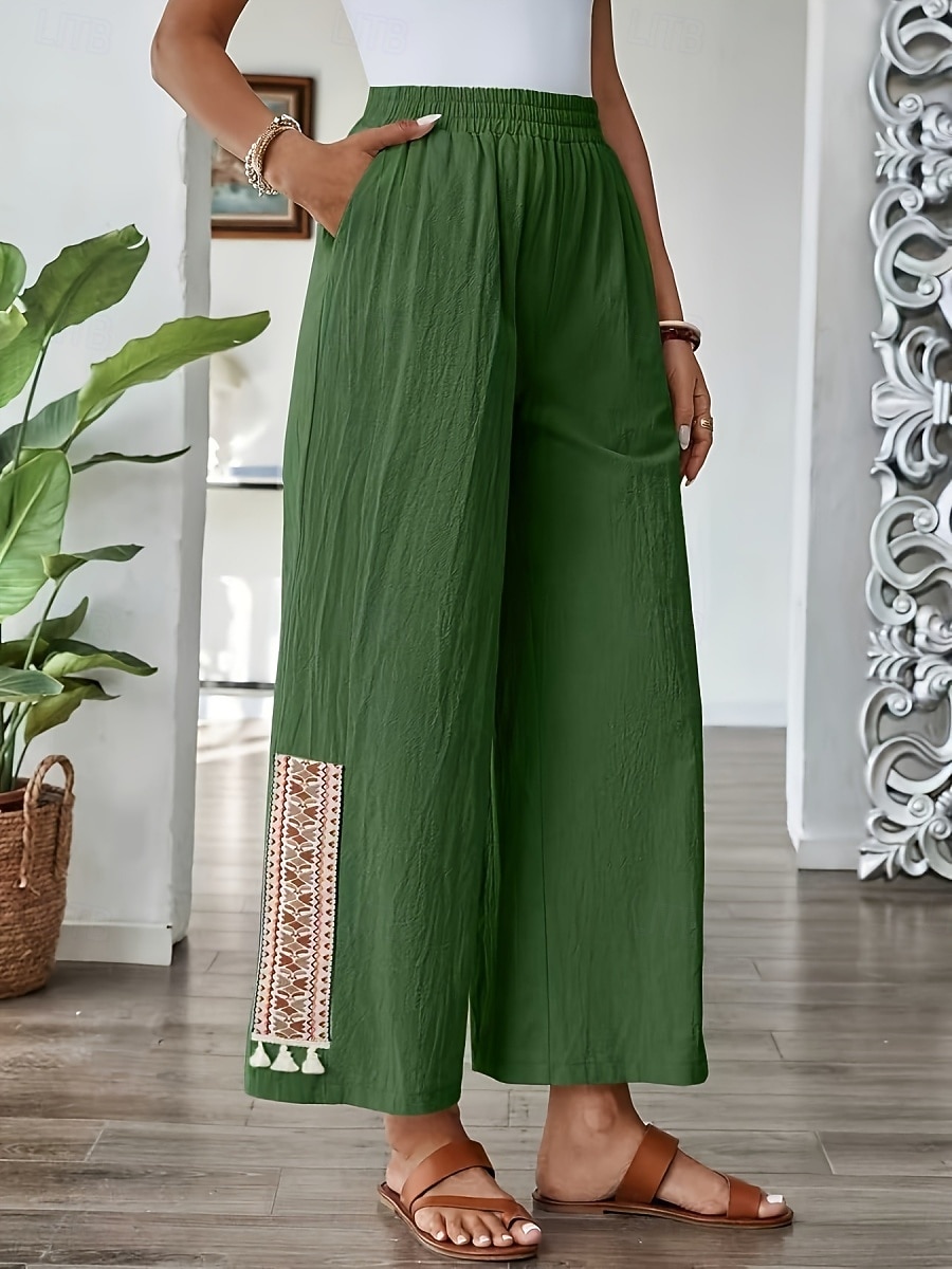 Per donna Gamba larga Pantaloni boho Pantaloni casual Moda Streetwear Casual Lunghezza intera Vita Alta Semplice Tasca Fascia Elastica Comodo Comodità Morbido Elasticizzato All'aperto Vacanza del 2026 a $24.99 –P5