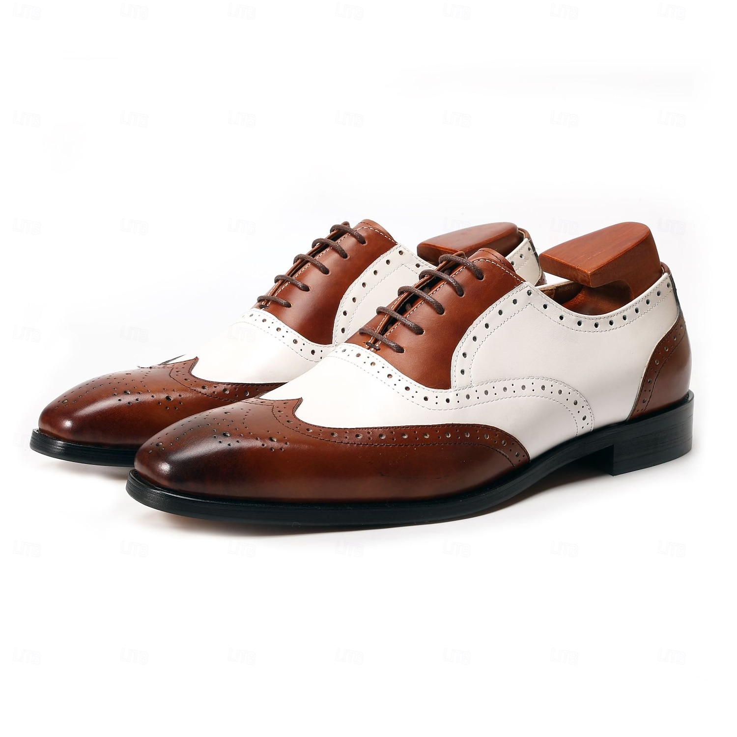 Men's Two-Tone Wingtip Oxford Dress Shoes, Brown & White Brogue Leather Formal Shoes for Business Men, Wedding, Party, Banquet and Office Wear 2026 - $109.99 –P2