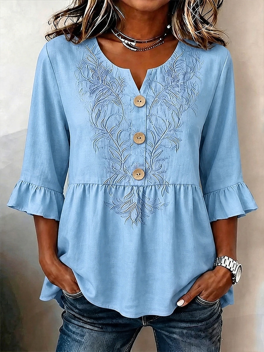 Women's Shirt Print Floral Graphic Vintage Stylish Half Sleeve V Neck Regular Tops Casual Daily Holiday Blue Pink Purple Green Summer Spring 2026 - $34.99 –P5