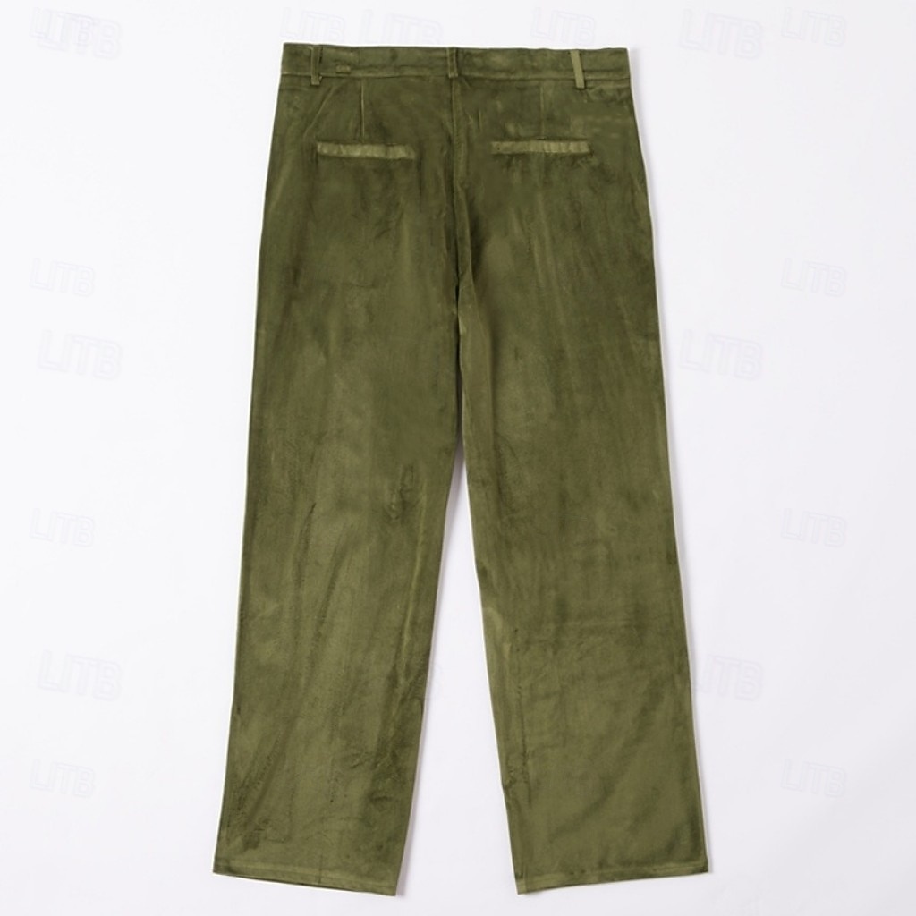 Calça social masculina de veludo - calça reta para ocasiões formais - verde militar de 2026 por $40.99 –P7