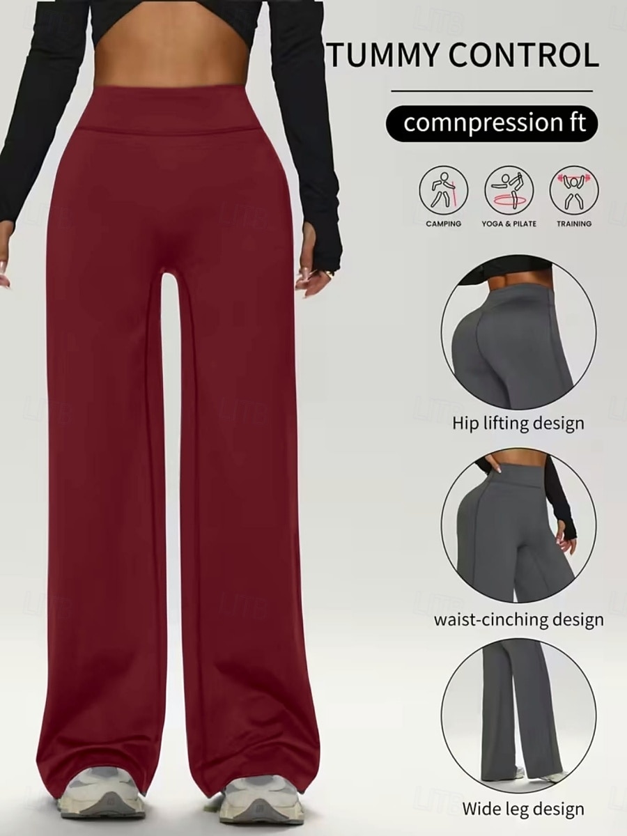 Dames Yoga broek Breed Been Vrijetijdsbroek Casual / sportief Volledige lengte Hoge taille Effen Comfortabel Comfort Zacht Hoge Elasticiteit Buitensporten Fitness Donker-Grijs Zwart Roze Wijn Lente 2026 - $22.99 –P7