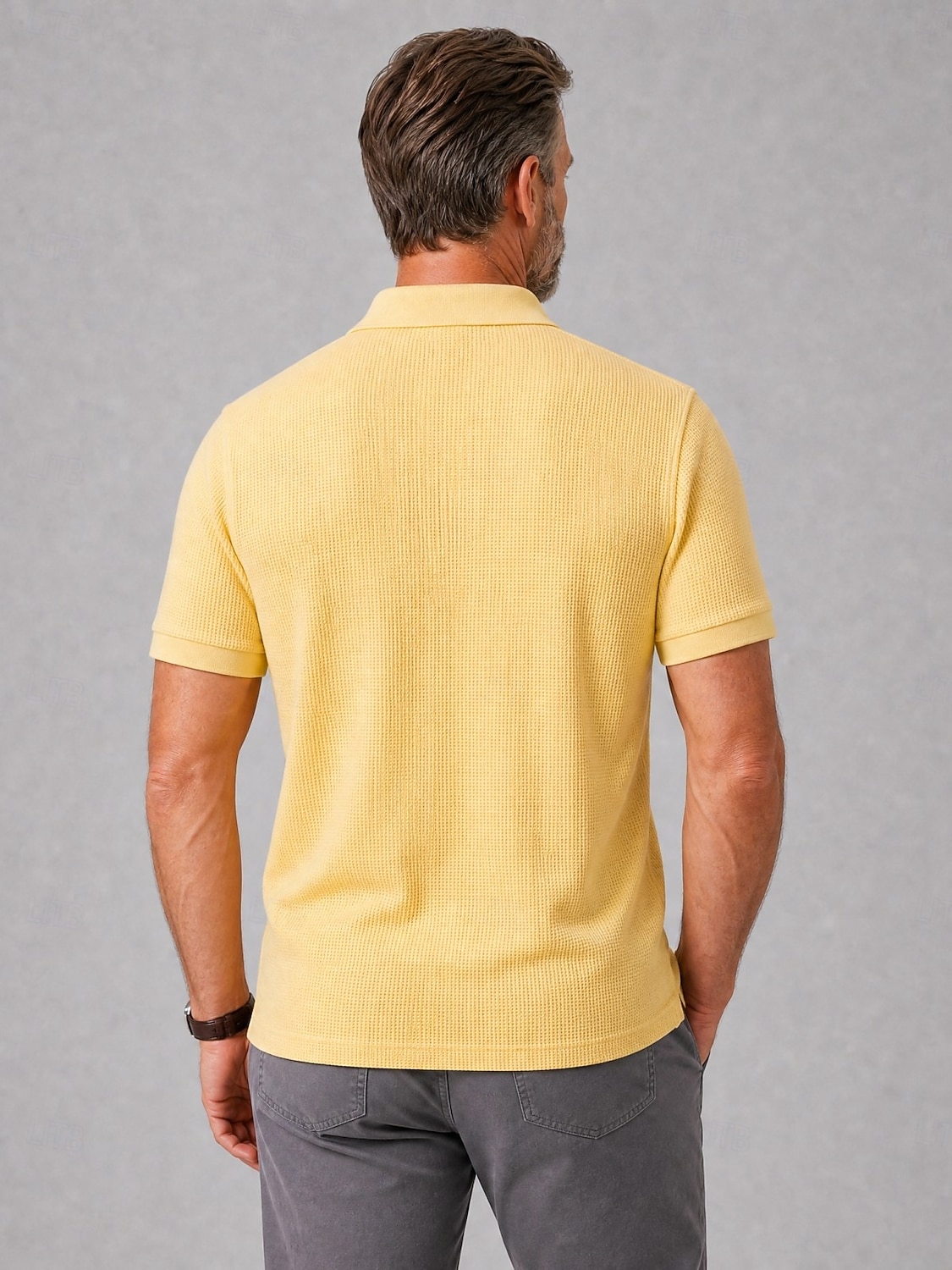 Polo da uomo a nido d'ape - casual, a coste, con colletto polo, maniche corte - gialla del 2026 a $33.99 –P8