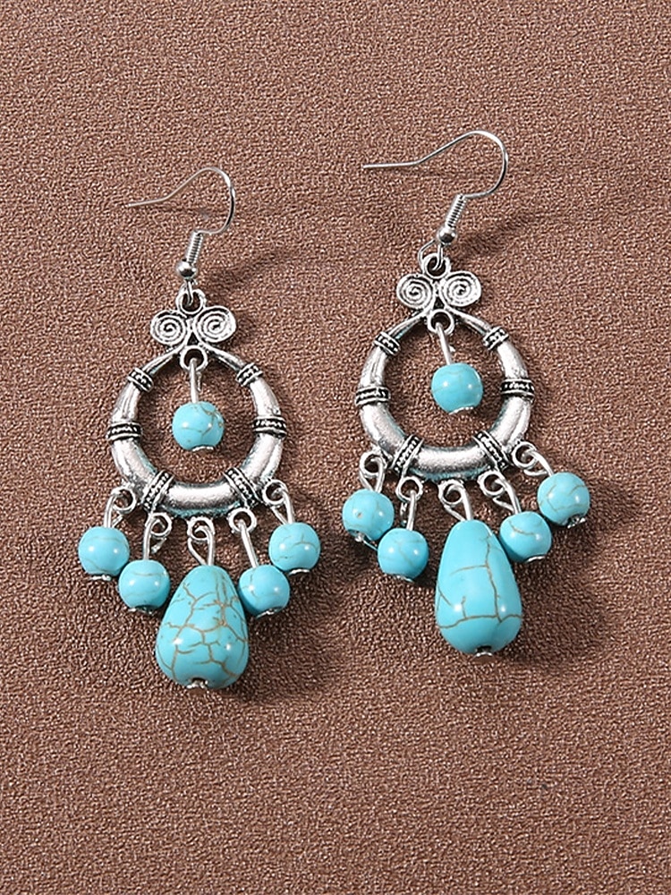 Statement-Ohrringe aus türkisfarbener Legierung im Boho-Stil für Damen, vielseitig kombinierbar, übergroße Hängeohrringe für Strandurlaub, Sommerreisen und den Alltag. 2026 - $7.99 –P15