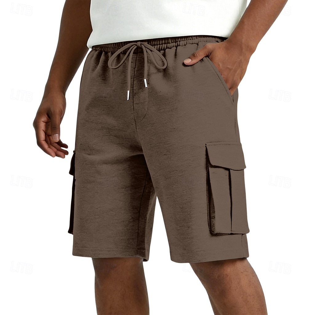 Men's Cargo Shorts Shorts Summer Shorts Casual Shorts Jacquard Pocket Elastic Waist Plain Comfort Breathable Knee Length Casual Outdoor Beach Vacation Fashion Black White Micro-elastic 2026 - $24.99 –P2
