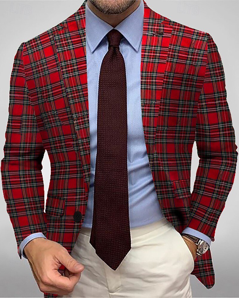 Herr Kavajjacka Sportrock Naggkrage Mode Rutig Blazer Rubinrött Standardpassform Singelknäppt 1 Knapp 2026 - $76.99 –P4