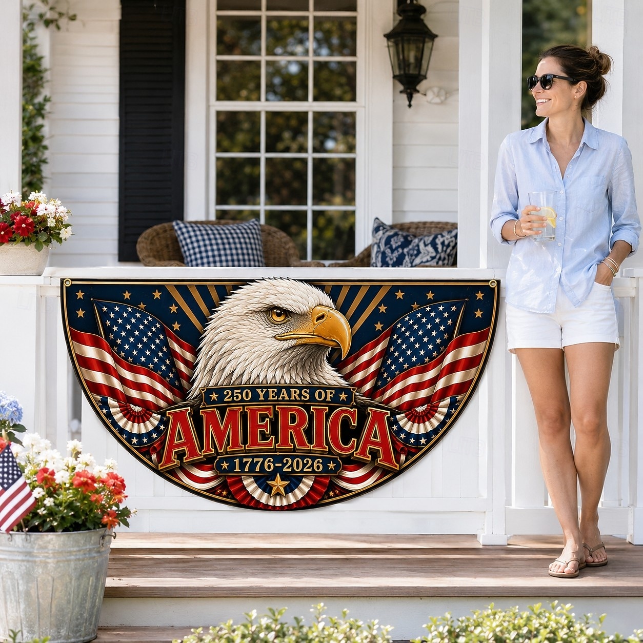 Guirlande commémorative du 250e anniversaire des États-Unis (1776-2026), fanion demi-rond en forme d'éventail, guirlande patriotique américaine pour décorer une maison, un porche, un jardin ou célébrer la fête nationale américaine. de 2026 ? $24.99 –P2
