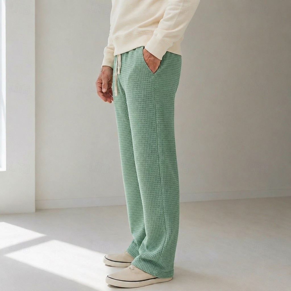 Men's Waffle Casual Pants - Drawstring Comfortable Trousers - Green 2026 - $36.99 –P5