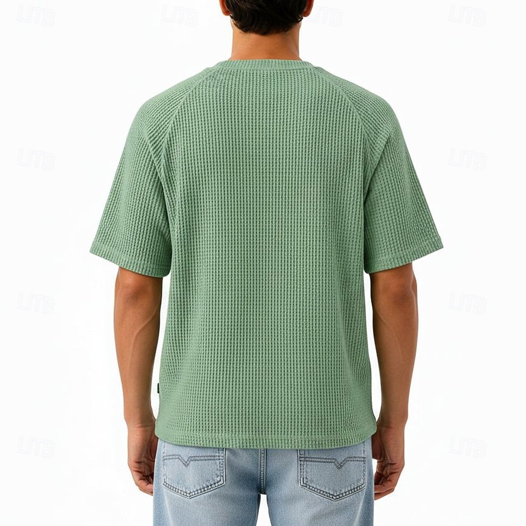 Men's Waffle T-shirt T Shirt Tee Top Short Sleeve V Neck Summer Spring All Seasons Solid Color Streetwear Stylish Casual Tassel Fringe Patchwork Casual Daily Outdoor Light Blue Light Green Top Tee 2026 - $47.99 –P6