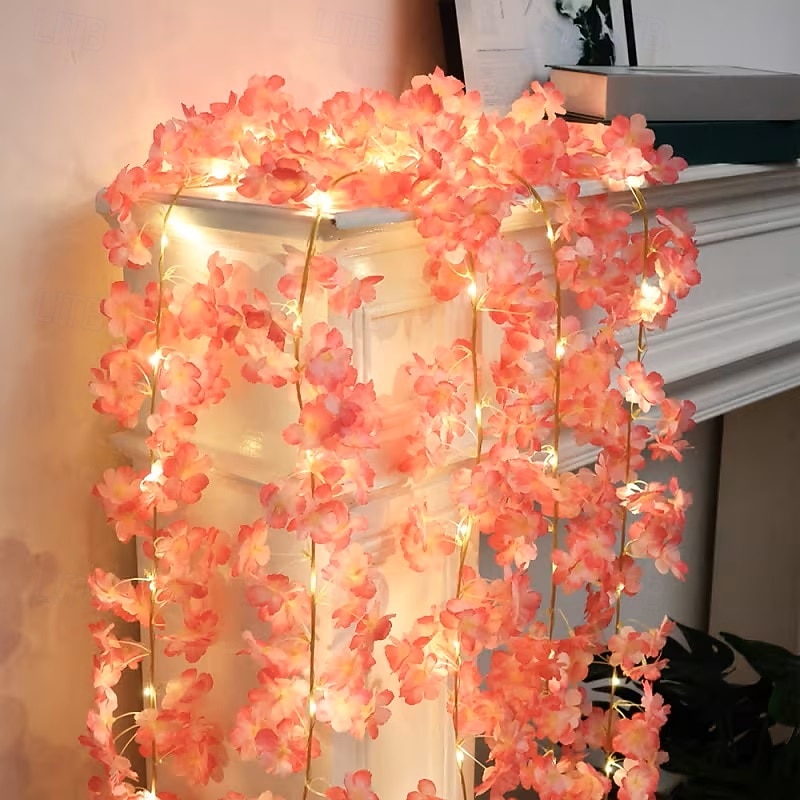 Luci a LED a filo di rame con simulazione di fiori di ciliegio rosa, alimentate a energia solare, lunghezza 2 m/5 m, ideali per matrimoni, feste di Natale, decorazioni per la casa, balconi, giardini, del 2026 a $16.49 –P2