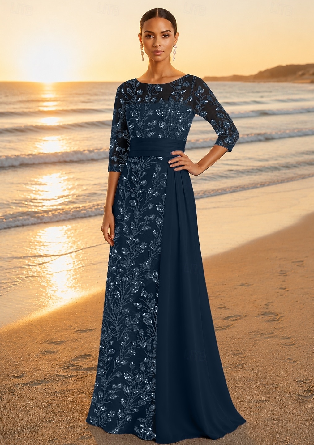 A-Linie Bodenlang Ballkleid mit Cape Abendkleid Elegant Glitzernd Glitzern Langarm Rundhalsausschnitt Abschlussball Hochzeit Satin Tüll mit Glitzer Paillette Perlenbestickt 2026 - $182.99 –P5