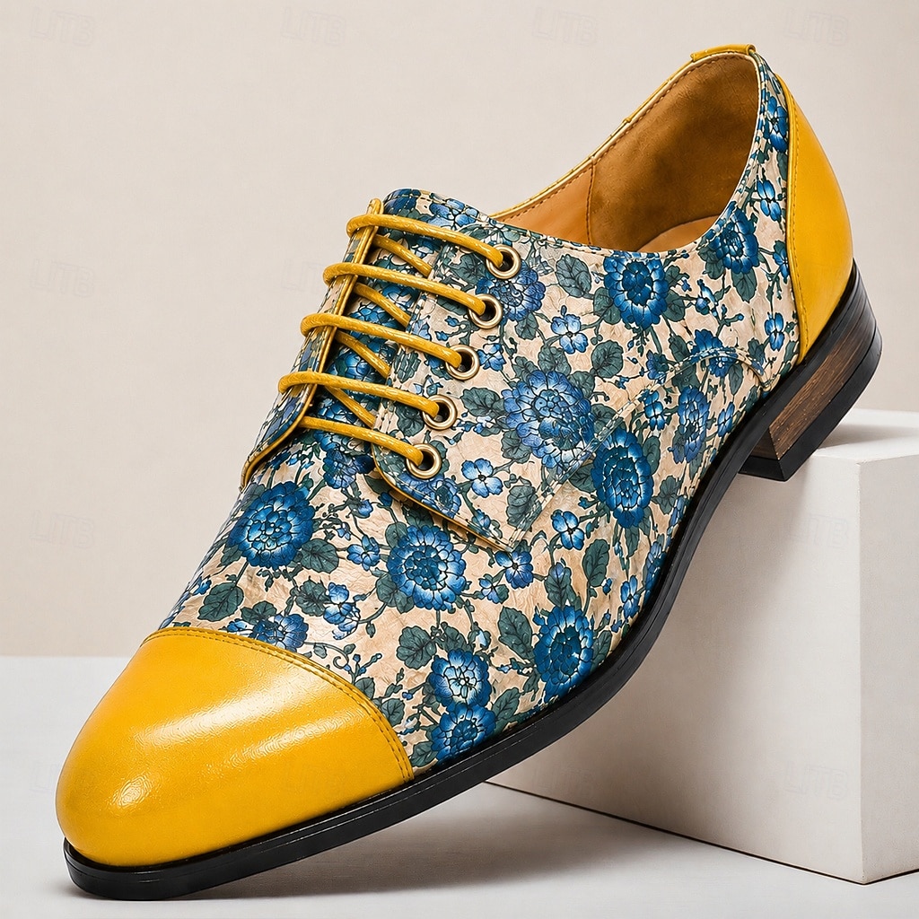 Men's Blue Floral Oxford Shoes Lace-Up Dress Shoes Elegant Statement Footwear for Wedding Guests, Banquets, Parties, Prom and Formal Evening Wear 2026 - $109.99 –P7
