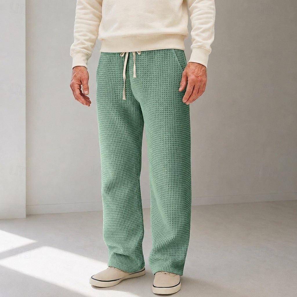 Men's Waffle Casual Pants - Drawstring Comfortable Trousers - Green 2026 - $36.99 –P4