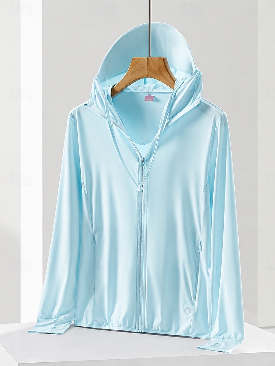 Women's Casual Jacket Sun Protection Quick Dry Adjustable Casual Solid Color Casual Regular Hooded Regular Fit Long Sleeve Outerwear White Sky Blue Purple Summer Spring 2026 - $21.99 –P8
