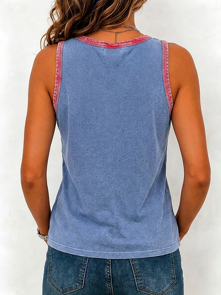 Femmes Coton lavé 100% Coton Débardeur caraco Patchwork Boutons ancien Sans manches Hauts Réguliers Bleu Été Printemps de 2026 ? $28.99 –P6
