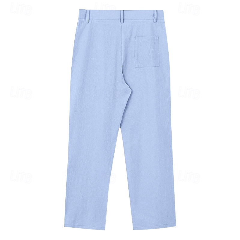 Per uomo Pantaloni di Lino Pantaloni Pantaloni casual Pantaloni Estivi Pieghettato Bottoni Semplice Comodità Traspirante Lunghezza intera Quotidiano Affari Ferie Moda Stile Classico Blu Cachi del 2026 a $28.99 –P7