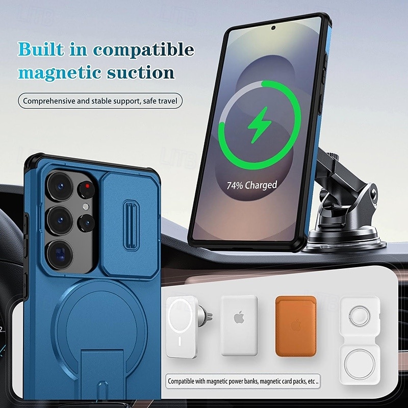Phone Case For Samsung Galaxy S26 S25 Edge S24 FE S23 Ultra Plus A37 A57 A56 A36 A26 A16 Back Cover With Magsafe with Stand Holder Support Wireless Charging Shockproof Armor ABS+PC 2026 - $13.99 –P5