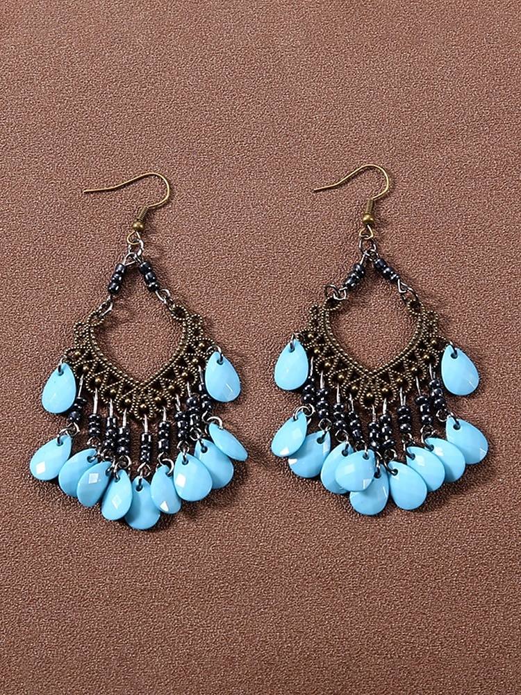 Statement-Ohrringe aus türkisfarbener Legierung im Boho-Stil für Damen, vielseitig kombinierbar, übergroße Hängeohrringe für Strandurlaub, Sommerreisen und den Alltag. 2026 - $7.99 –P14