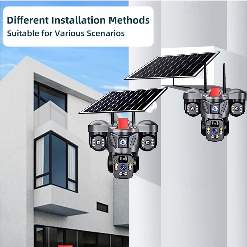 2026年 ソーラー電源式屋外セキュリティカメラ、4KトリプルレンズワイヤレスWiFi PTZカメラ、3画面ディスプレイ、人体検知、フルカラーナイトビジョン、双方向音声、IP66防水、内蔵バッテリー  コレクション – $135.99 –P3