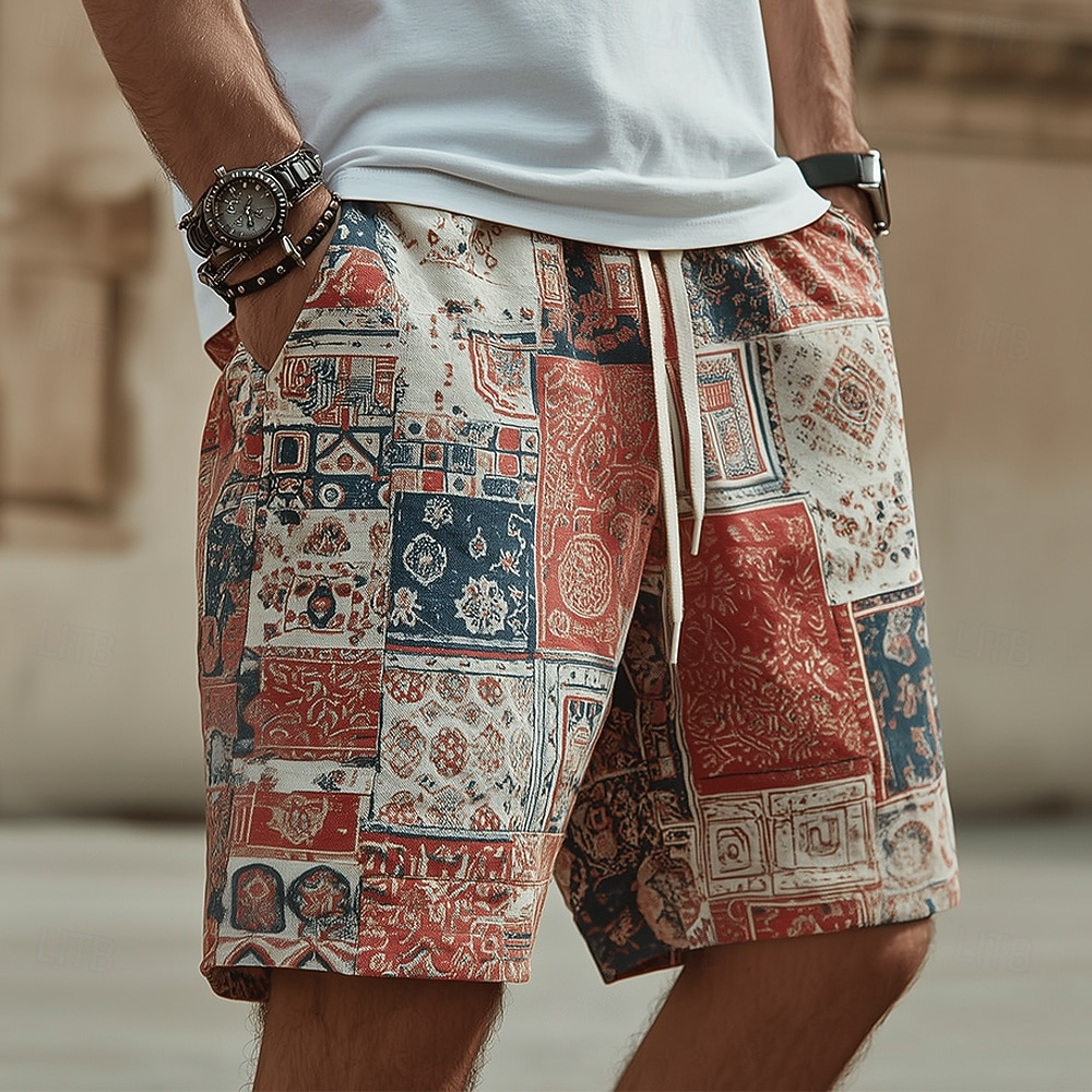 Hombre Boho Bloque de color Retazos Pantalones cortos de sudor Pantalones cortos de playa Pantalones cortos de felpa Media cintura Étnico Retro Antiguo Casual vacaciones en la playa Impresión 3D 2026 - $11.49 –P1