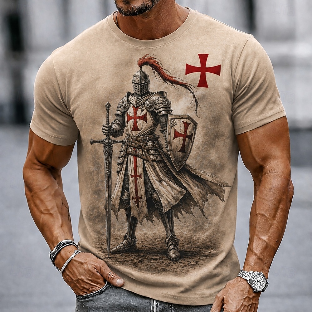 Bărbați Cavaleri Templieri Σταυρός Tricou Manșon scurt Tricou Tipărire 3D Stil Nautic Cămașă Religios Stradă Petrecere întunecată Negru Vișiniu Kaki Toate Sezoanele Îmbrăcăminte S M L XL XXL XXXL 2026 - $18.99 –P1