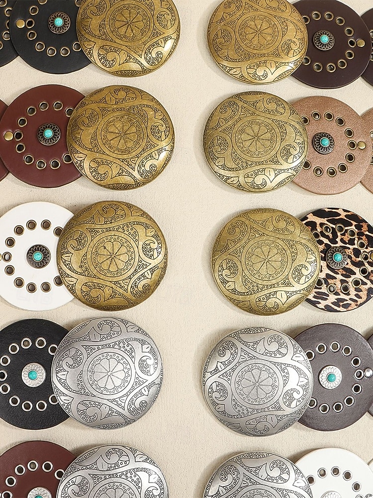 Boho-Gürtel mit runden Conchos für Damen, Western-Taillengürtel aus Kunstleder mit türkisfarbenen Nieten, Vintage-Gürtel mit Concho-Verzierung für Kleider, Festivals, Urlaub, Cowgirl-Look und lässige 2026 - $18.99 –P7