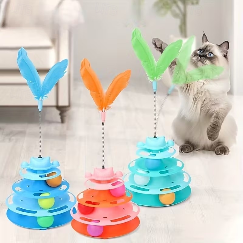 brinquedo para gato bola giratória prato de diversão para gato bastão de jogo automático para gato pena bola giratória brinquedo de torre espacial de 2026 por $22.99 –P1
