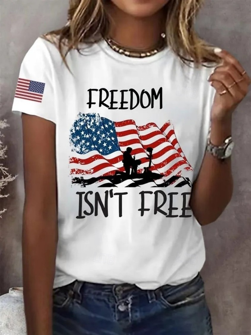 American Independence Day Women's T Shirt Print Graphic Flag Letter Vintage Fashion Stylish Short Sleeve Crew Neck Round Neck Long Tops Casual Daily Weekend White White 2 White 3 Summer Spring Fall 2026 - $21.99 –P1