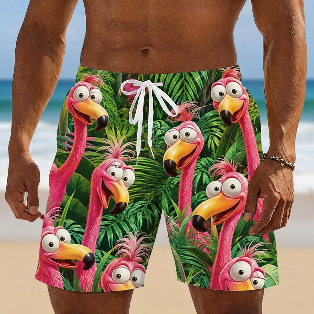 Homens Flamingo Pássaro animais de desenho animado Calção Justo de Natação Fatos de banho Calções de banho Bermuda de Surf Cintura Média Havaiana Engraçado férias na praia Bolsos laterais Forro de de 2026 por $20.99 –P3